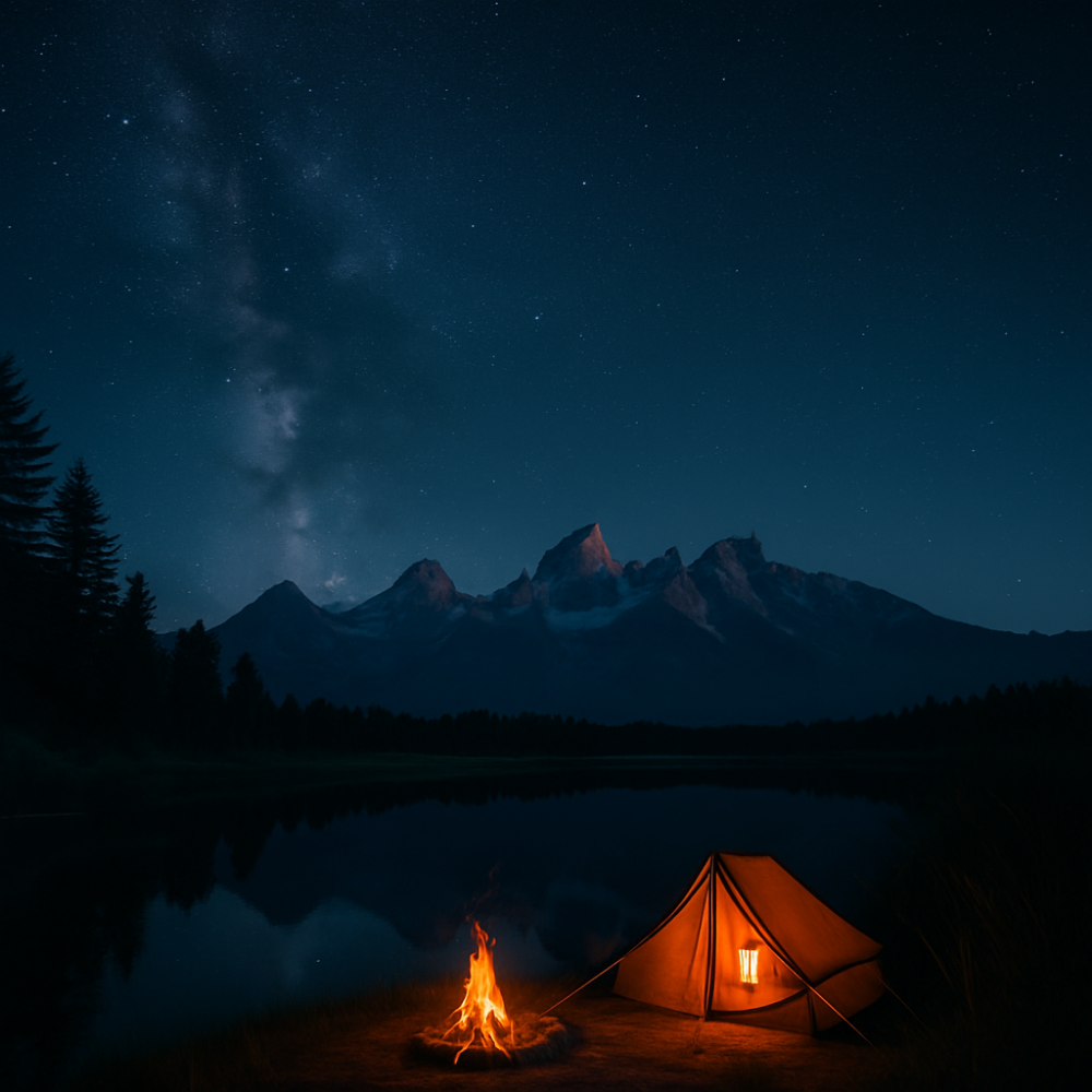 Camp near the Tetons at night